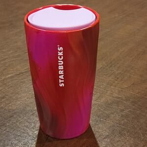 Starbucks Pink red Wave Ceramic Coffee Tumbler Travel Mug Cup Lid 12oz 2021